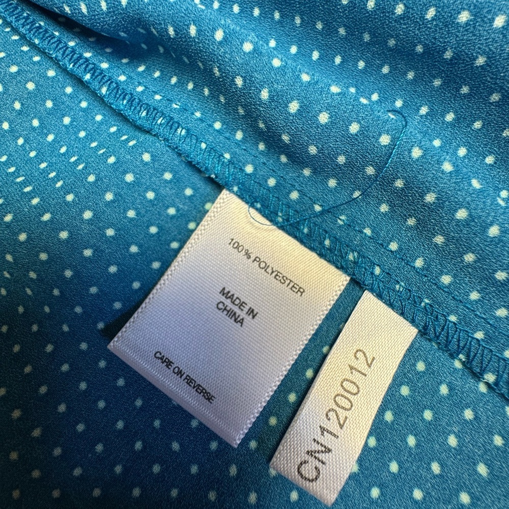 New‎ York & Company Medium Teal Ruffled Polka dot Blouse - Picture 5 of 7